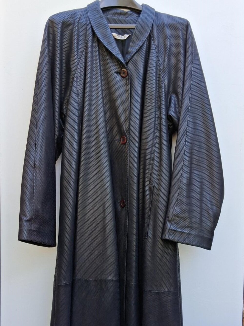 Vintage Bart by Sibylle Lyn full length leather coat, dark brown (size L)